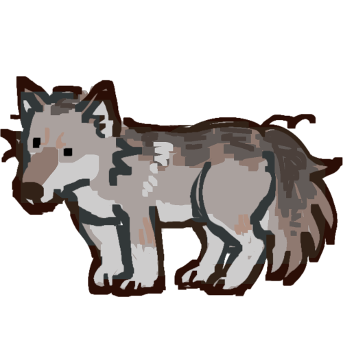 A grey and brown wolf facing to the left.